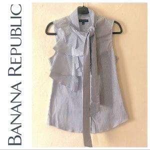 Sleeveless Ruffled Pinstripe Blouse